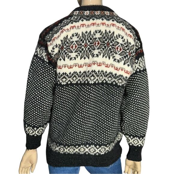 Dale of Norway M Black Red white Classic Fair Isle Wool Knit Clasp Ski Sweater - Picture 5 of 10